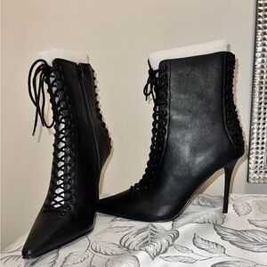 Steve Madden Black Lace-Up Stiletto Ankle Boots